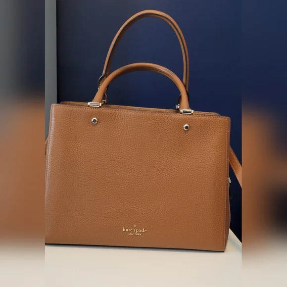 KATE SPADE Leila Brown Leather Satchel Triple Compartment 11" X 8" X 5" - Picture 12 of 15
